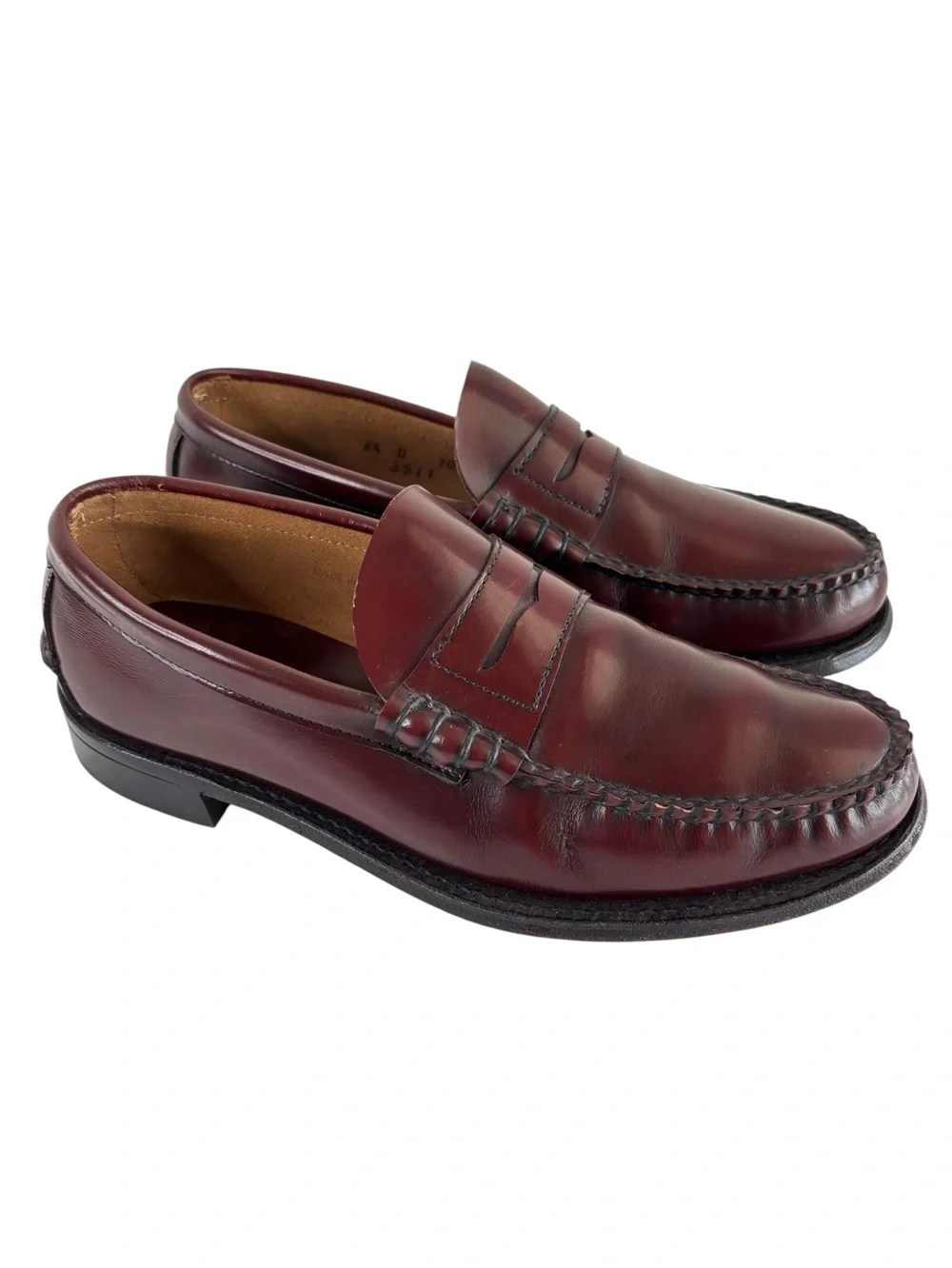 LL Bean Handsewn Penny Loafer Mens 8.5 D Burgundy Leather Dress Shoe Made In USA